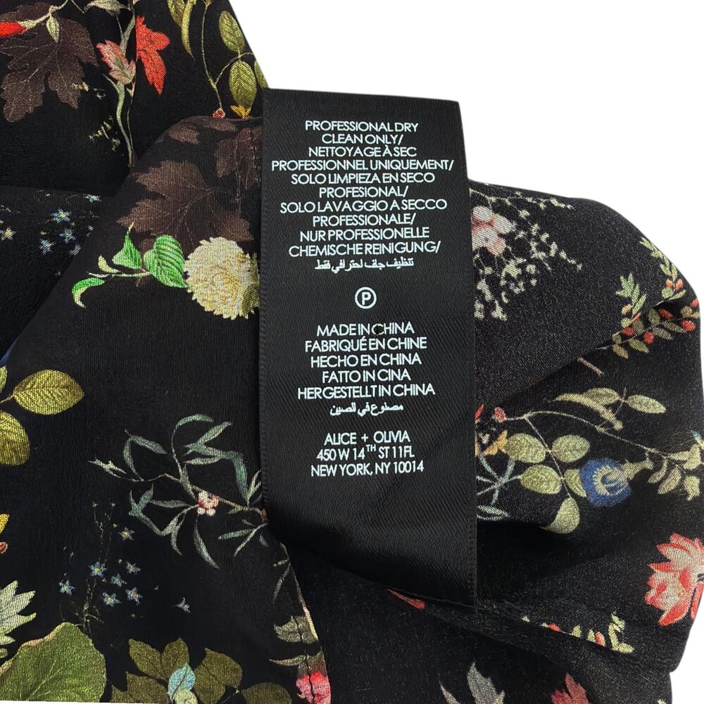 ALICE+OLIVIA Floral Ruffle Blouse in Blush Kiss Black S - Picture 7 of 9